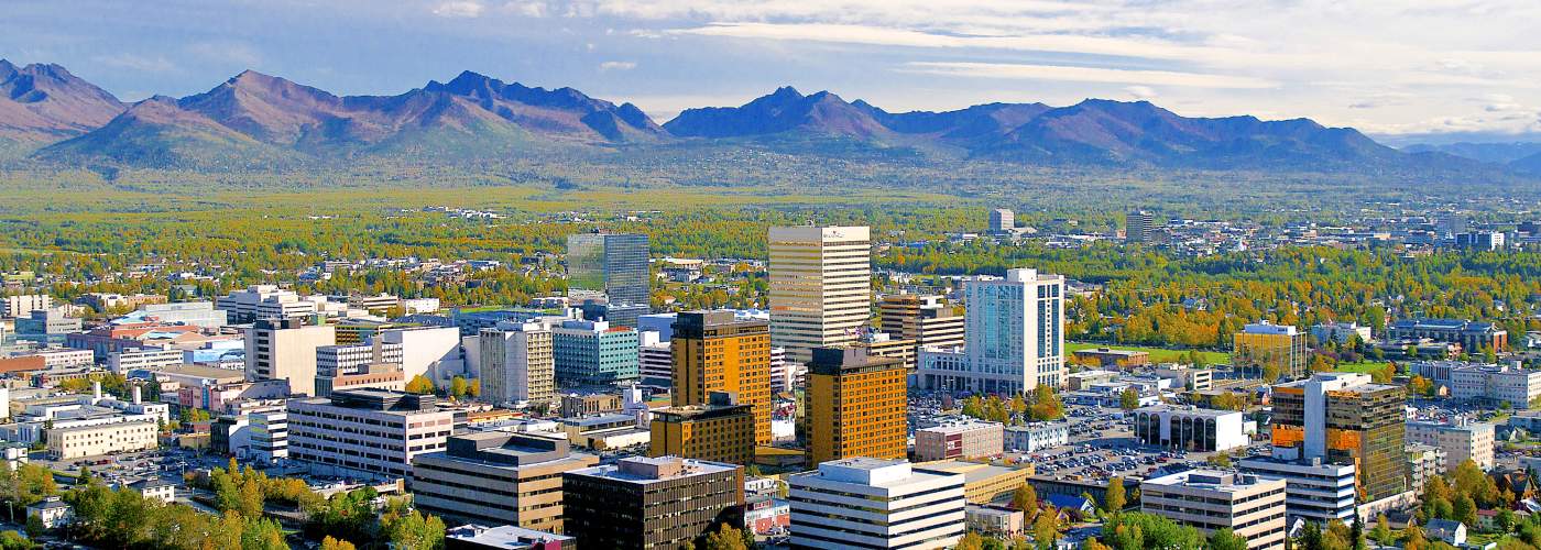 Anchorage, AK Downtown-Skyline-and-Chugach-Mountains