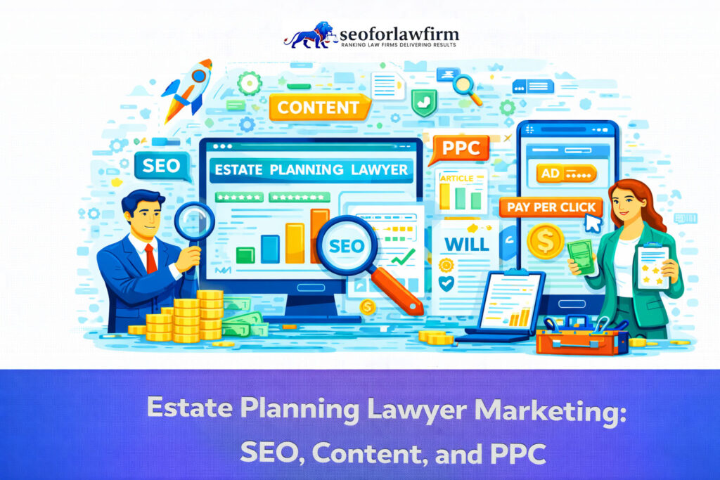Marketing strategies for estate planning lawyers covering SEO, web content, and PPC ads