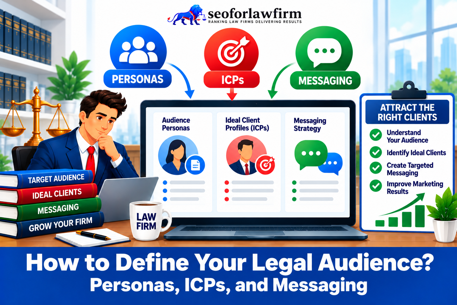 Guide to defining legal audience personas, ideal client profiles, and messaging.
