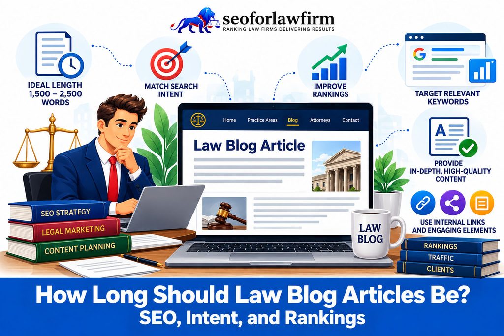Guide to law blog article length, search intent, and rankings.